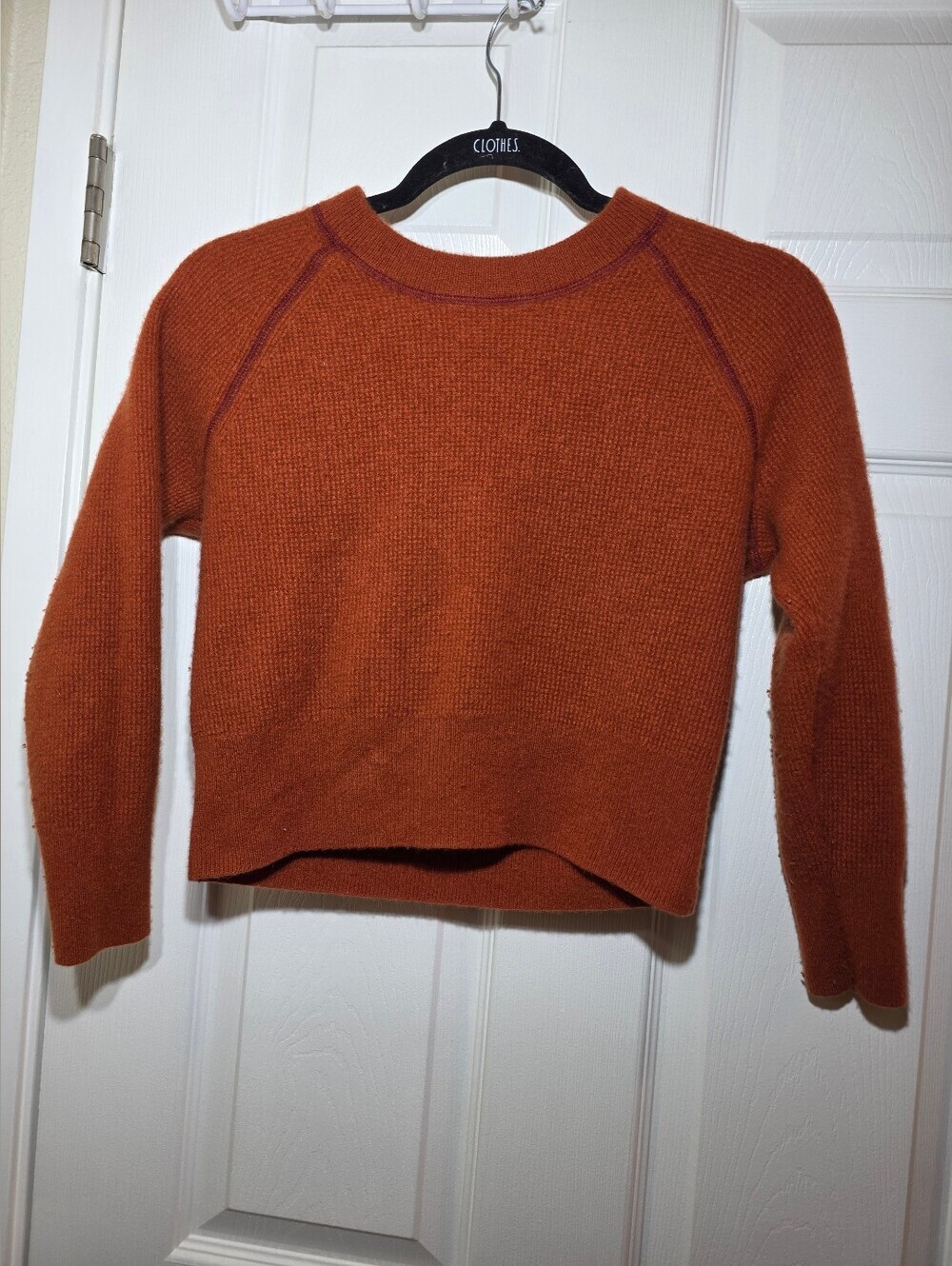 Madewell Women's Small 100% Cashmere Cropped Sweater Rust Crew Neck Raglan